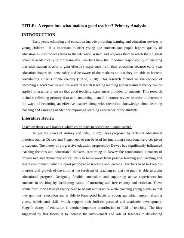 A report into what makes a good teacher? Primary Analysis_3