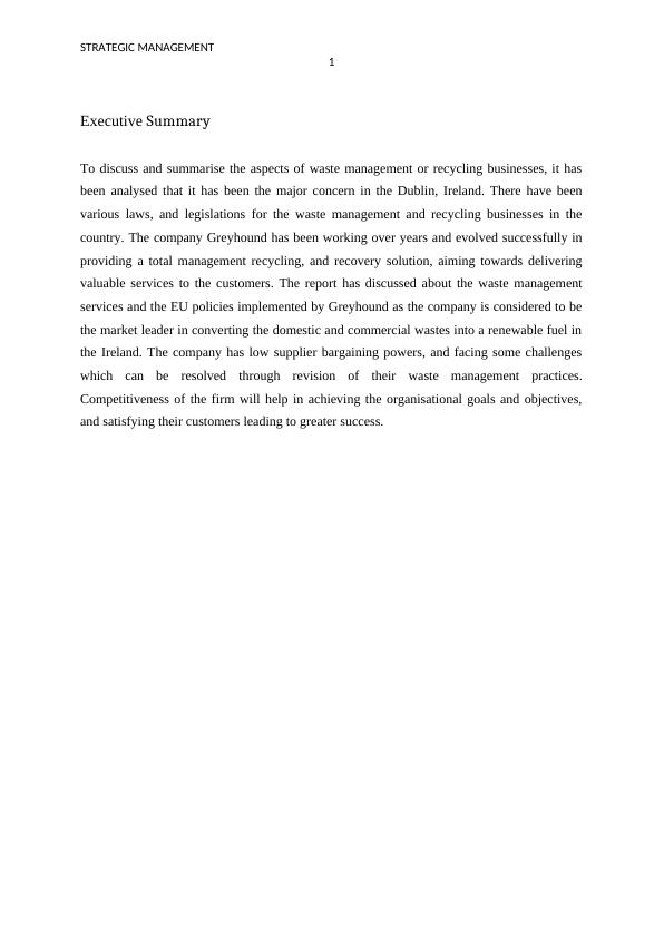 Greyhound Waste Management Analysis of General and Competitive Business Environment