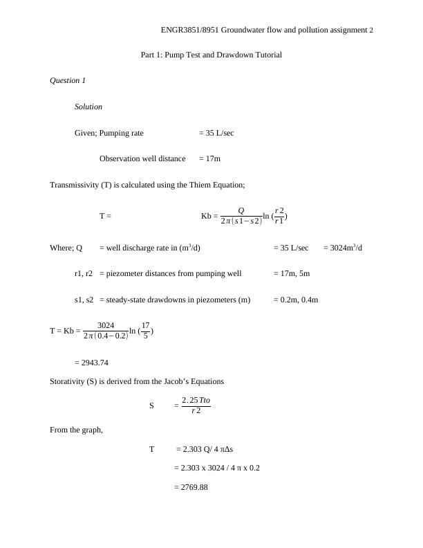 ENGR3851/8951 Groundwater Flow and Pollution Assignment_2
