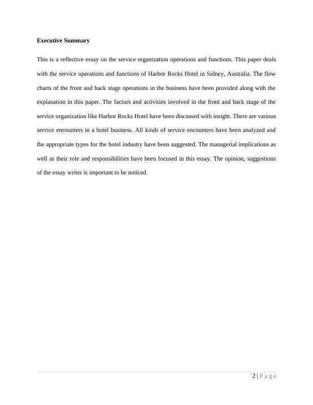 Reflective Essay on Service Operations and Functions of Harbor Rocks Hotel_3