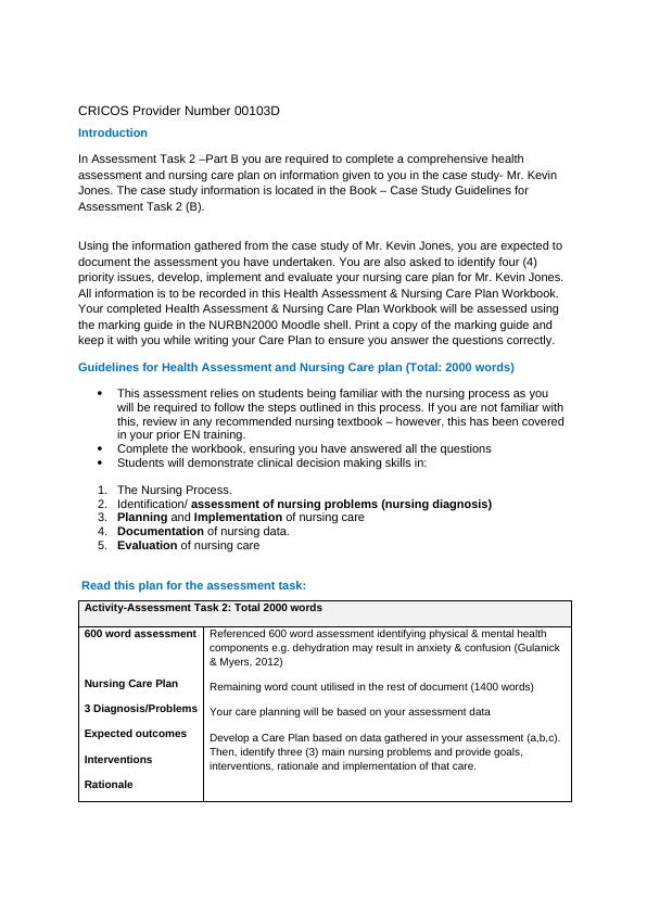 Health Assessment & Nursing Care Plan Workbook for NURBN2000_2
