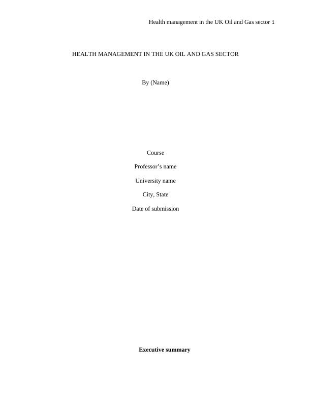 Health Management in the UK Oil and Gas Sector Desklib