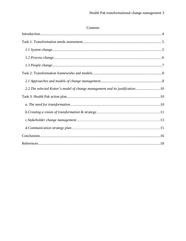 Health Pak Transformational Change Management