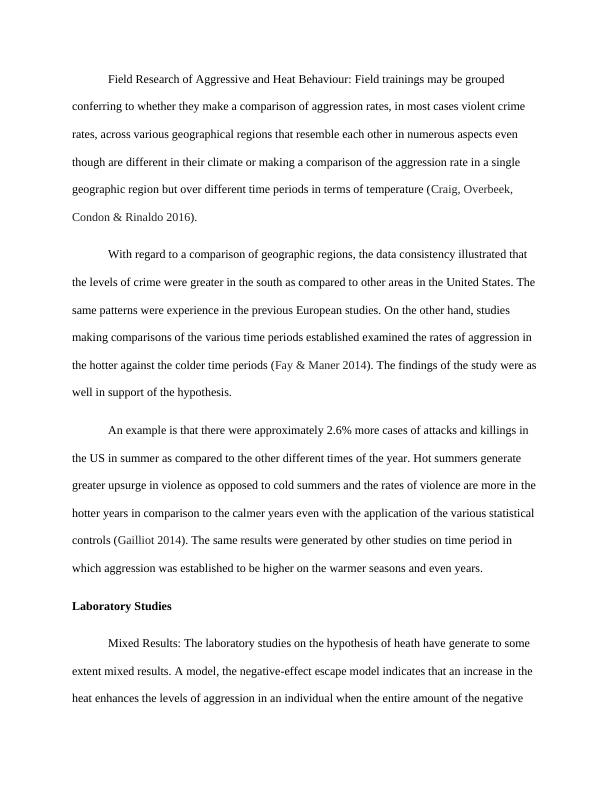 Effects of Heat on Aggression Field and Laboratory Study