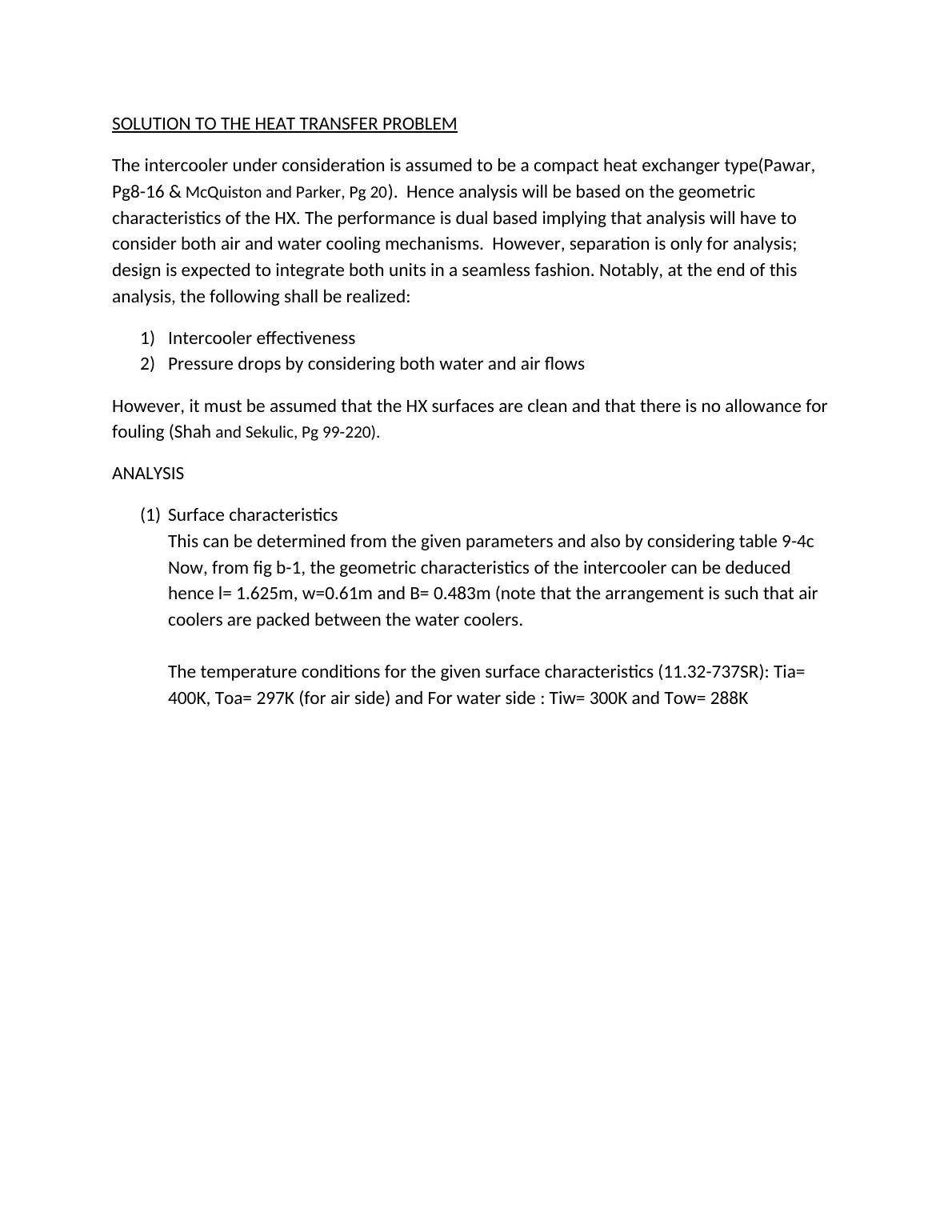 Heat Transfer Problem Analysis for Intercooler Design
