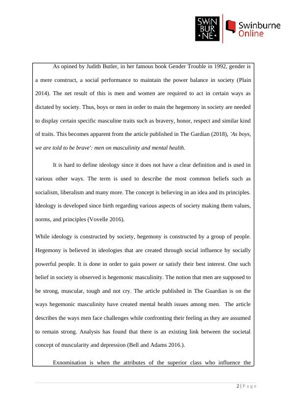 Masculinity Mental Health and Media: Journal Analysis