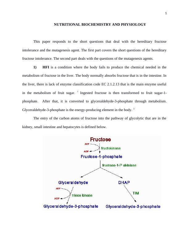 Nutritional Biochemistry and Physiology - Hereditary Fructose Intolerance and Mutagenesis Agents_2
