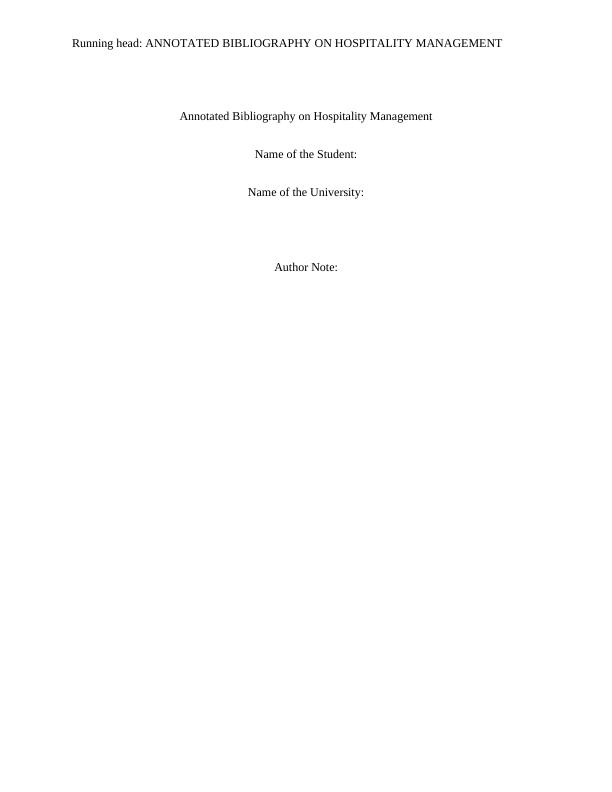 Annotated Bibliography on Hospitality Management_1