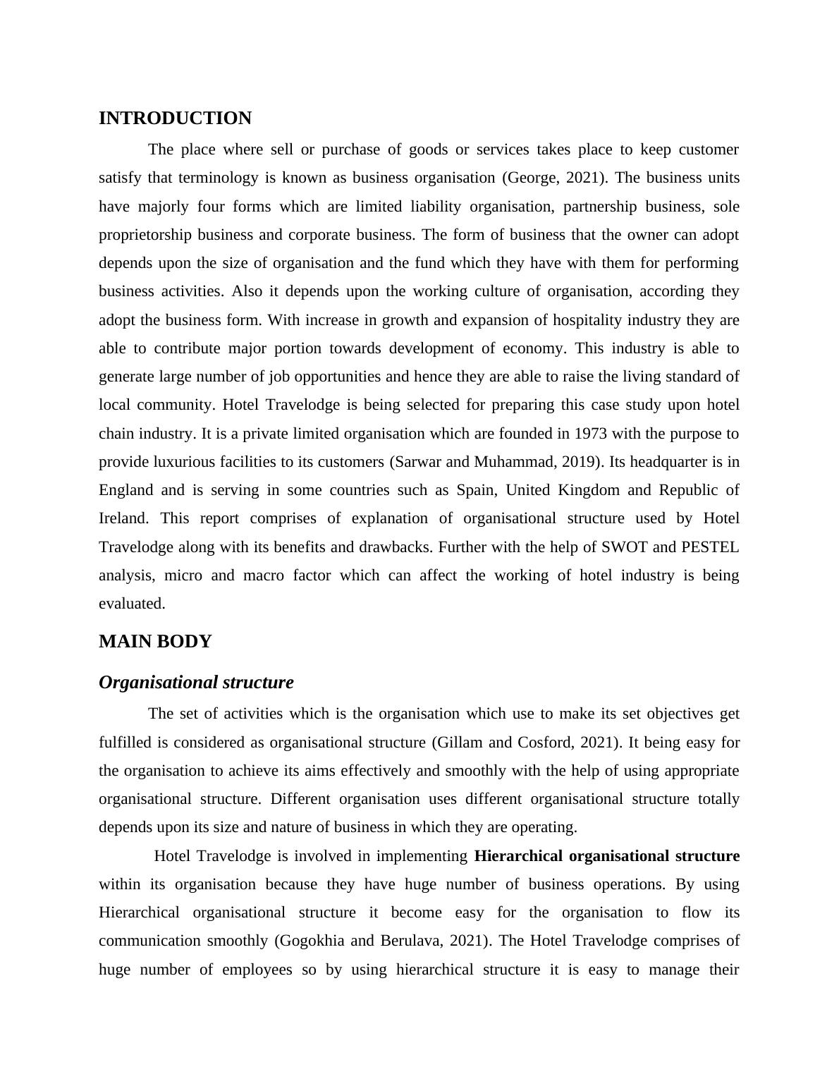 Organisational Structure and Business Environment Analysis of Hotel ...