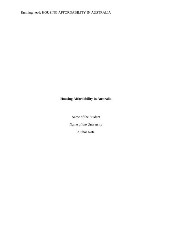 Housing Affordability in Australia_1