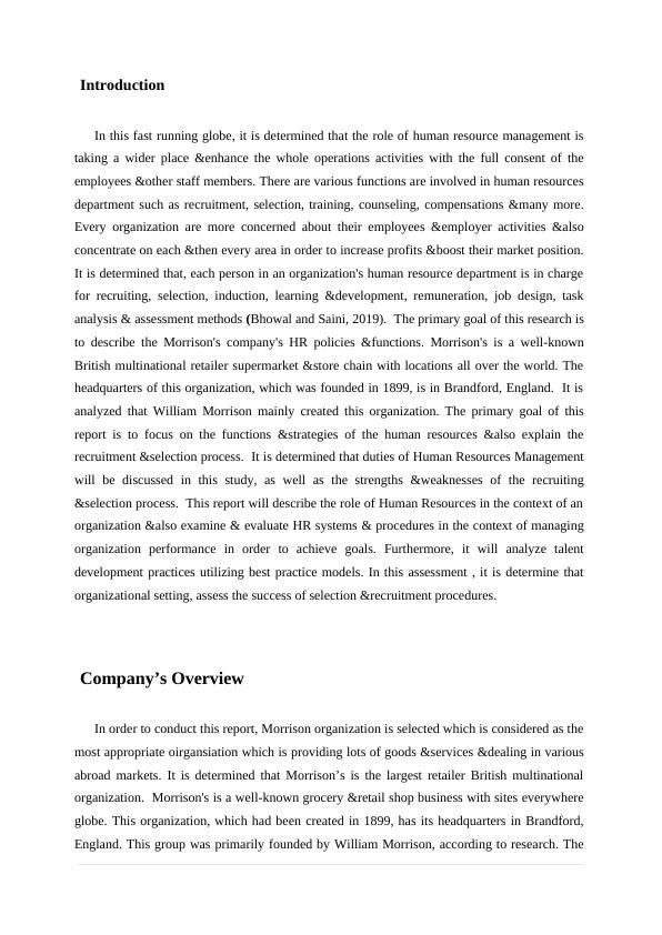 HRM Report on Human Resource Functions and Strategies: A Case Study of Morrison's_4