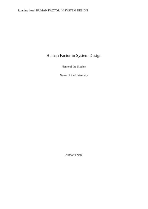 Human Factor In System Design Desklib