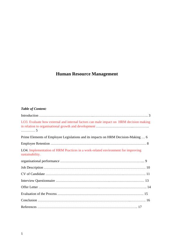 Human Resource Management: Factors, Employee Legislation, and Retention_1