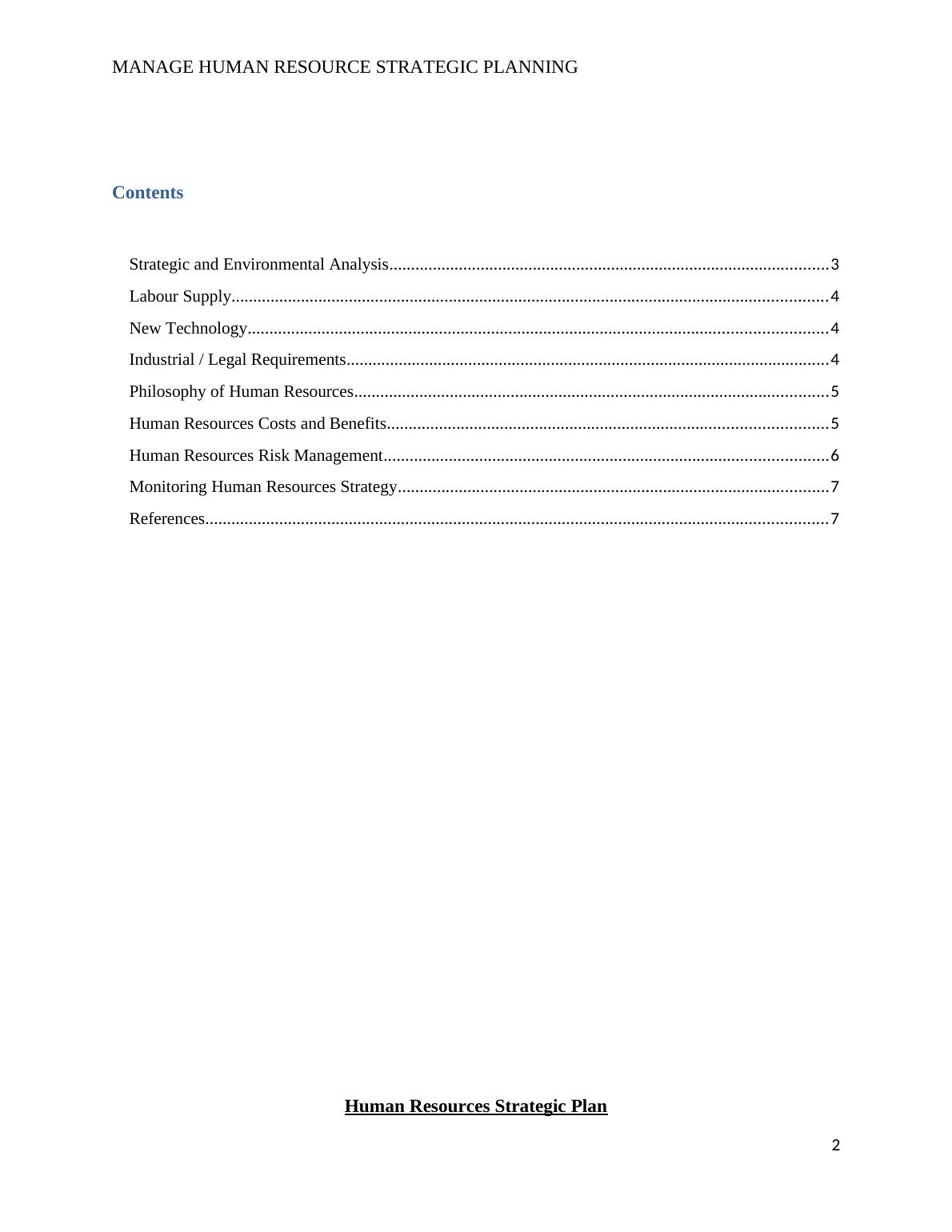 Strategic Planning for Human Resource Management - Desklib