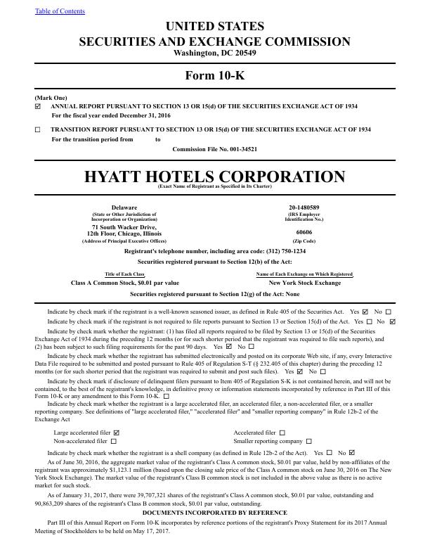 Hyatt Hotels Corporation Annual Report on Form 10K