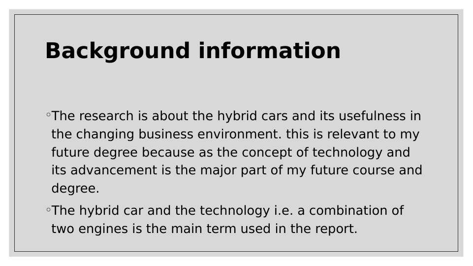 FC300 Extended Project Research on Hybrid Cars and its Usefulness in