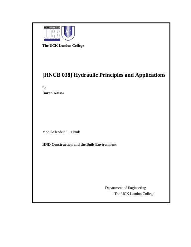 Hydraulic Principles and Applications for HND Construction and the Built Environment at The UCK London College_1
