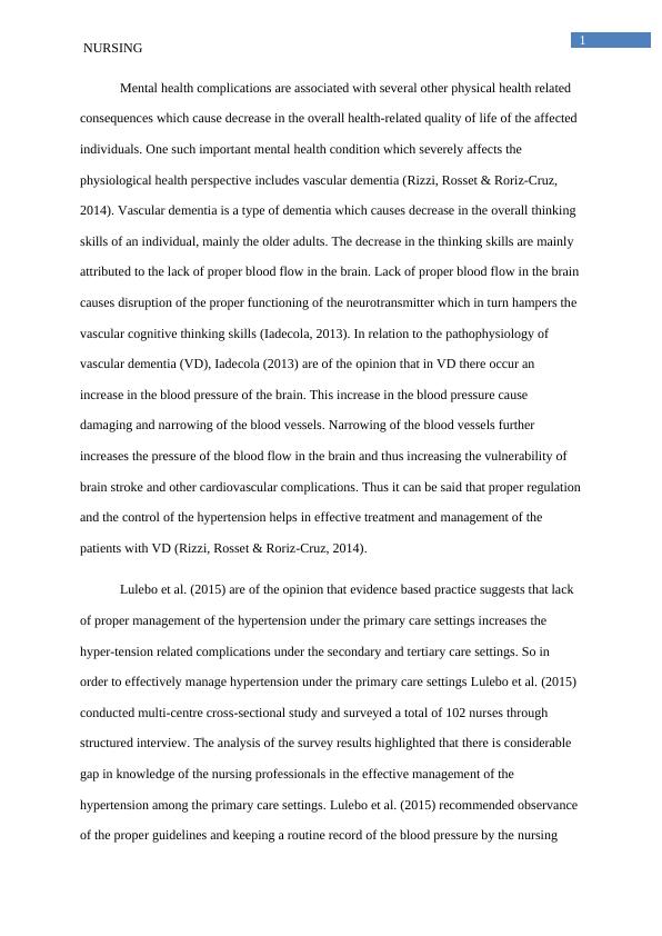 Effective Management of Hypertension in Vascular Dementia Patients