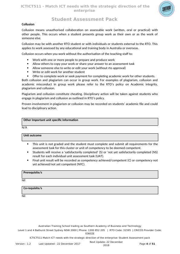 ICTICT511 - Match ICT needs with the strategic direction of the enterprise: Student Assessment Pack_4