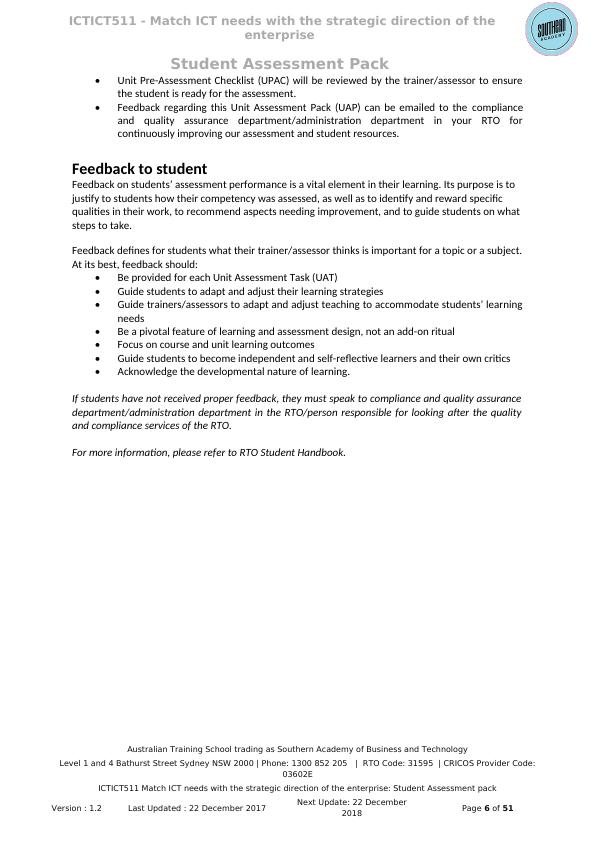 ICTICT511 - Match ICT needs with the strategic direction of the enterprise: Student Assessment Pack_6