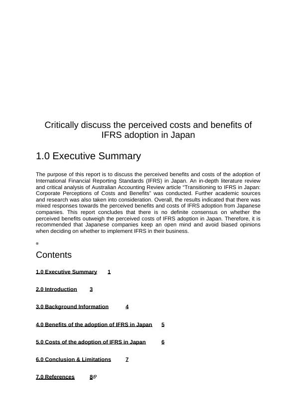 Perceived Costs and Benefits of IFRS Adoption in Japan Desklib