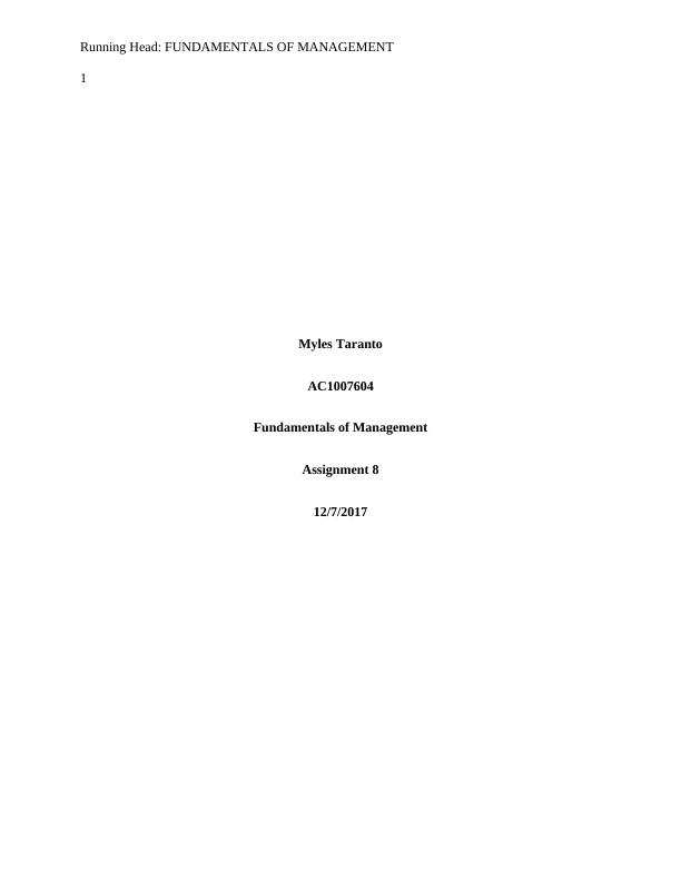 AC1007604 Fundamentals of Management: Assignment_1