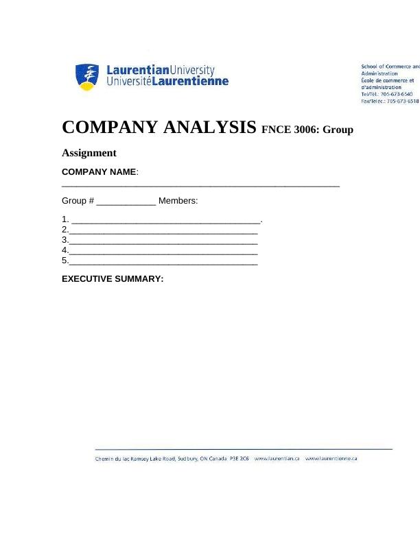 FNCE 3006: Group Assignment COMPANY ANALYSIS_1