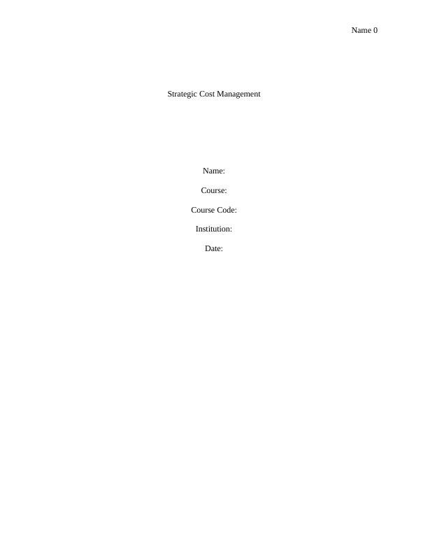 Strategic Cost Management - Essay_1