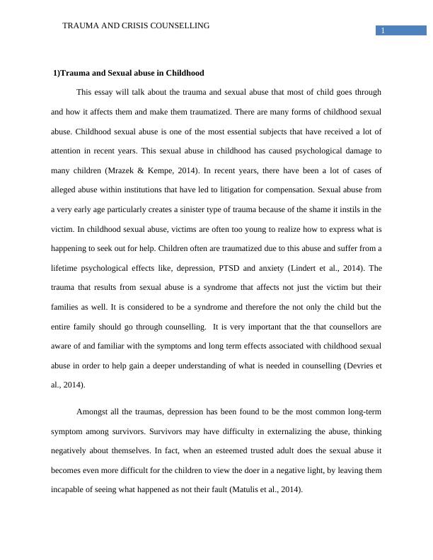 Essay on Child Sexual Abuse, Trauma and Crisis Counselling_2