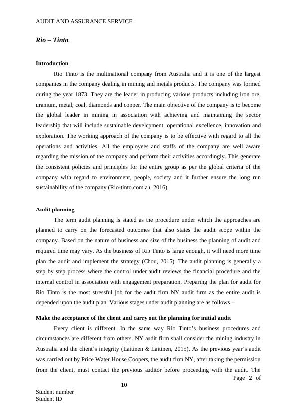 Audit and ASSURANCE SERVICE Audit and assurance service Name of the university Author note Introduction_3