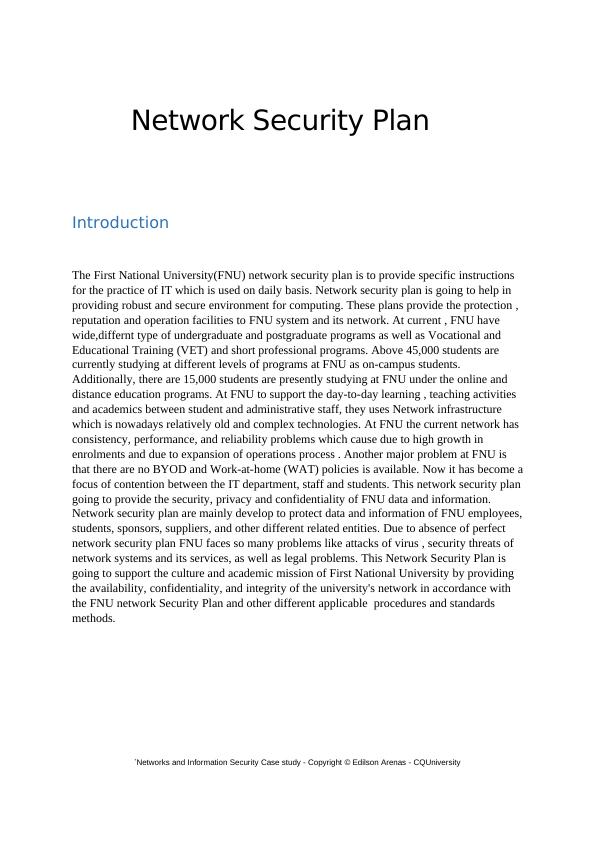 Network Security Plan for First National University_1