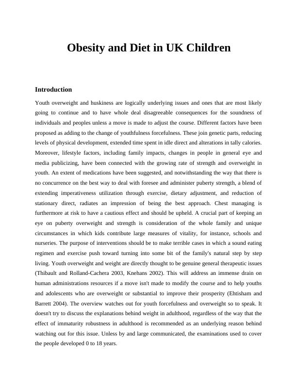 Obesity and Diet in UK Children Assignment_1