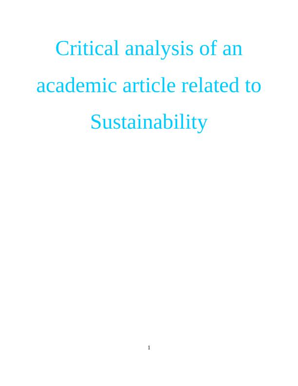 (PDF) A critical analysis of studies on Sustainable Development_1