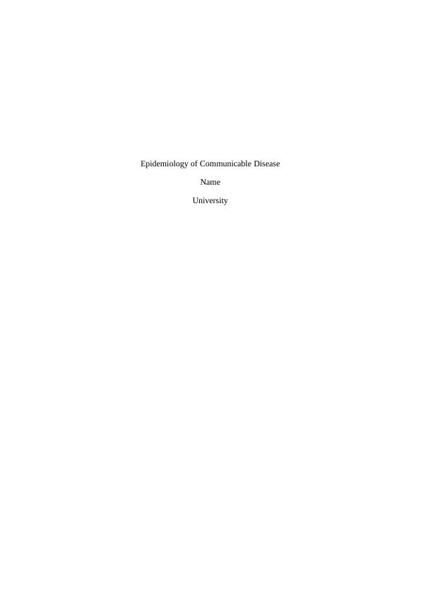 Epidemiology of Communicable Disease | Assignment_1