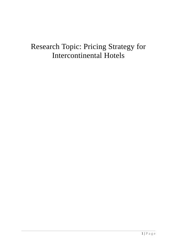 Pricing Strategy for Intercontinental Hotels: Assignment_1