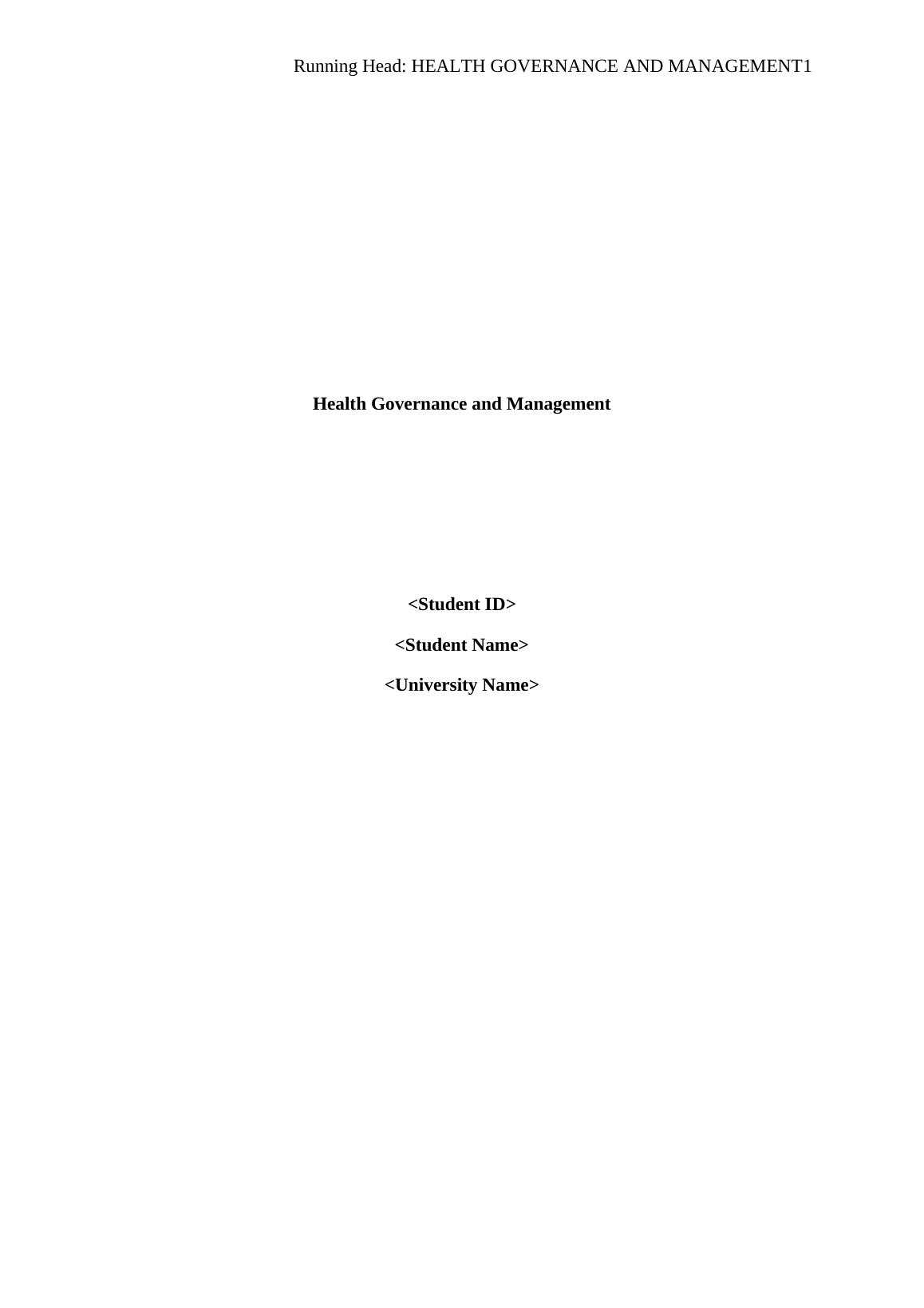 Health Governance and Management Assignment_1