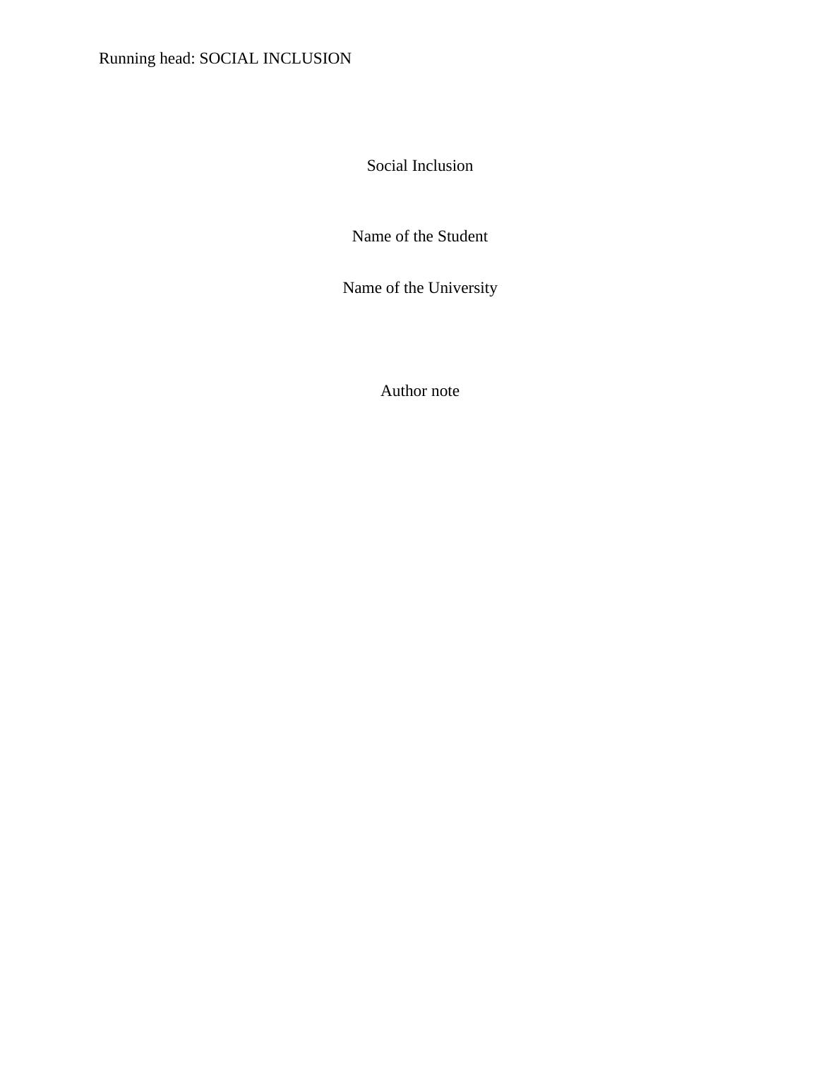 social Inclusion and Exclusion