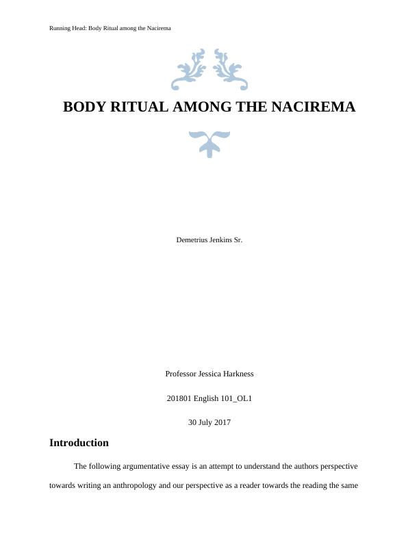 Body Ritual among the Nacirema | Essay_1