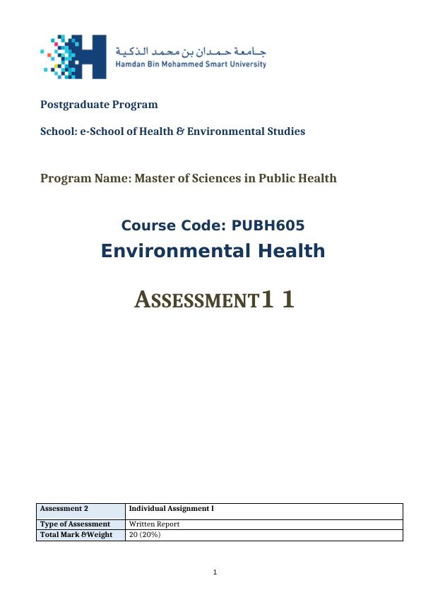 PUBH605 Health & Environmental Studies | Assignment_1