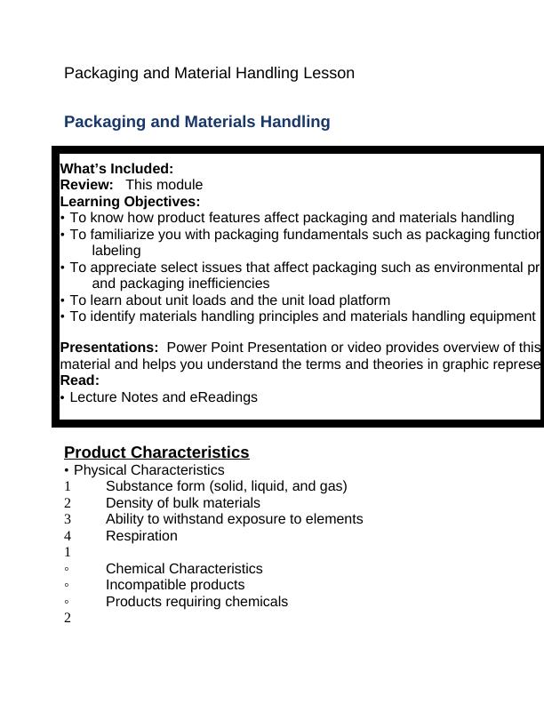 Packaging and Material Handling Lesson_1