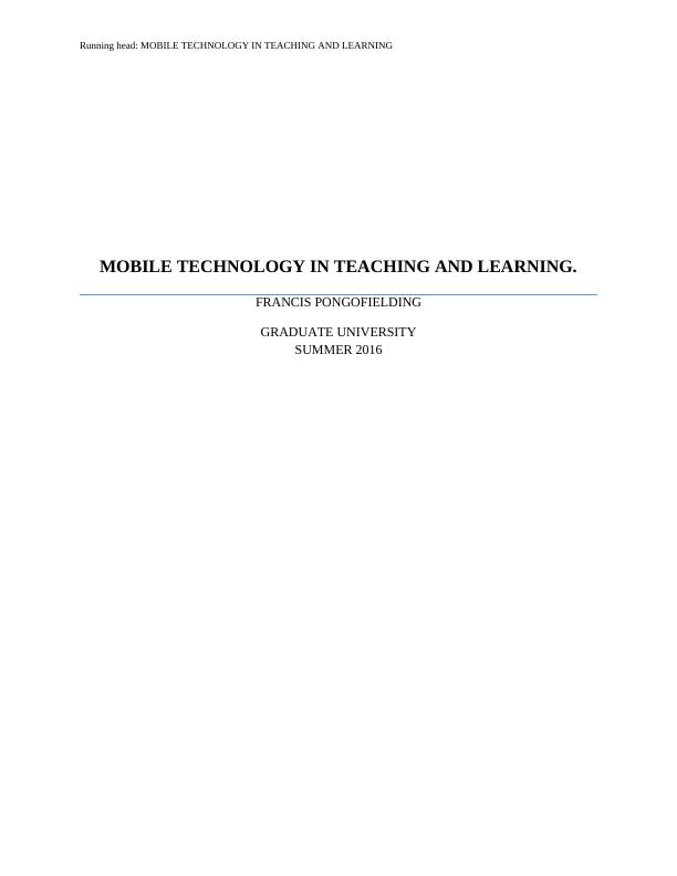 Mobile Technology in Teaching and Learning: Assignment_1