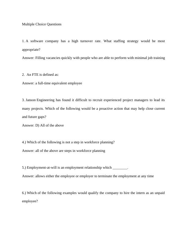 Human Resource Management: Multiple Choice Questions and Short Answers_1