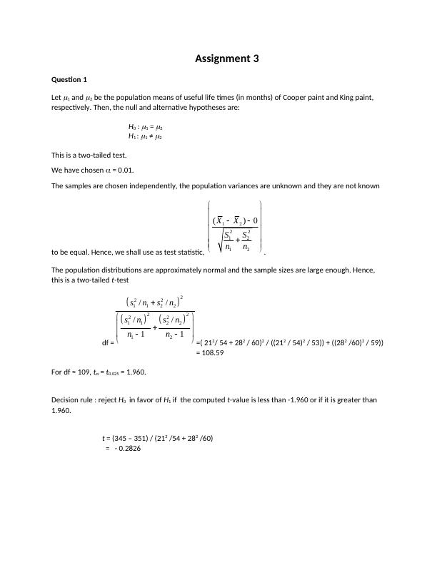 Statistics Assignment - Hypothesis Testing_1