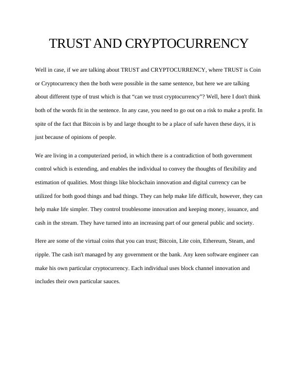 TRUST AND CRYPTOCURRENCY.