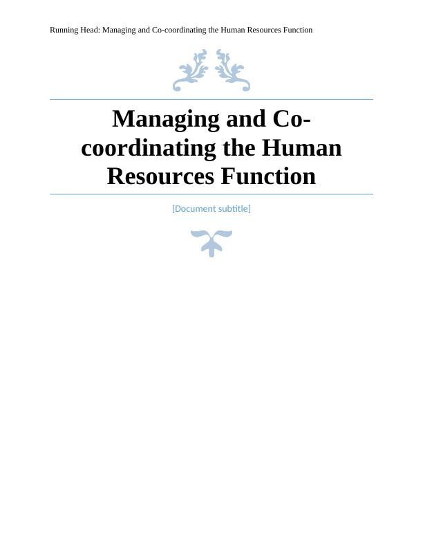 Managing and Co-coordinating the Human Resources Function_1