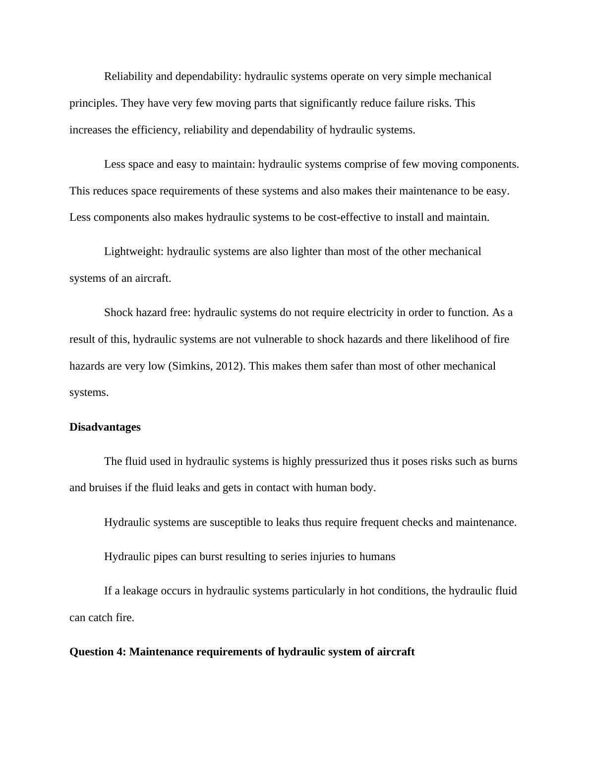 Advantages and disadvantages of hydraulic system of aircraft