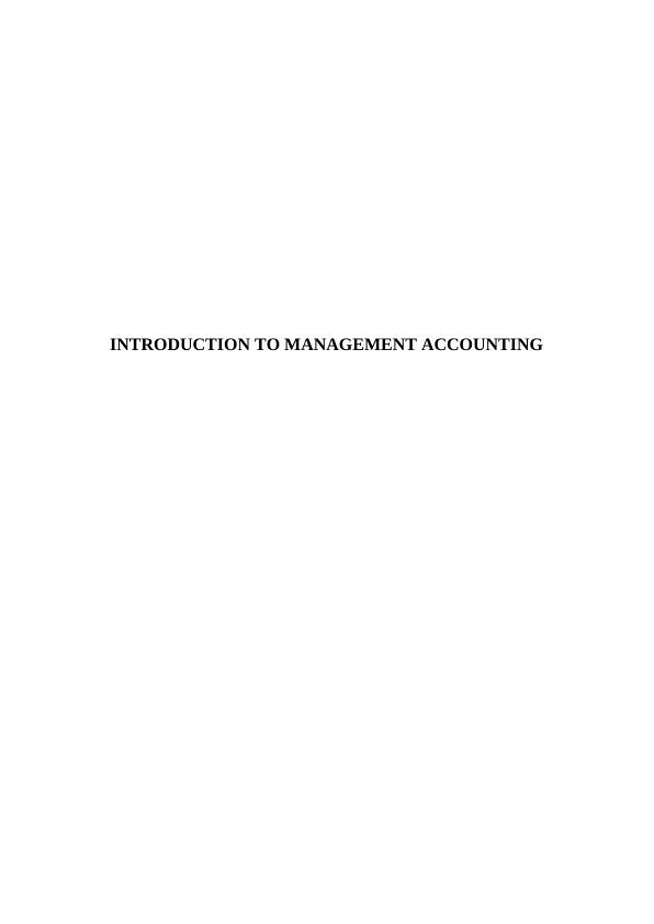Introduction To Management Accounting Assignment_1