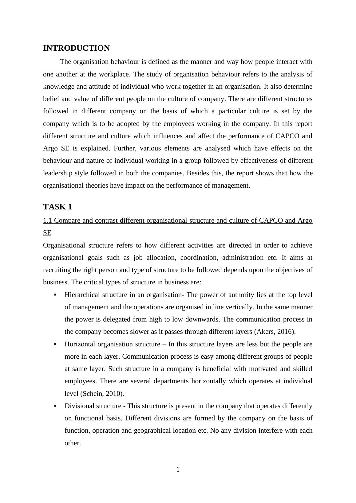 Organisation behaviour Assignment :CAPCO and Argo SE_3