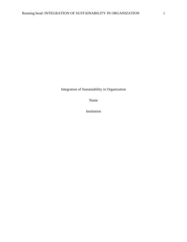 Integration of Sustainability in Organization Assignment_1