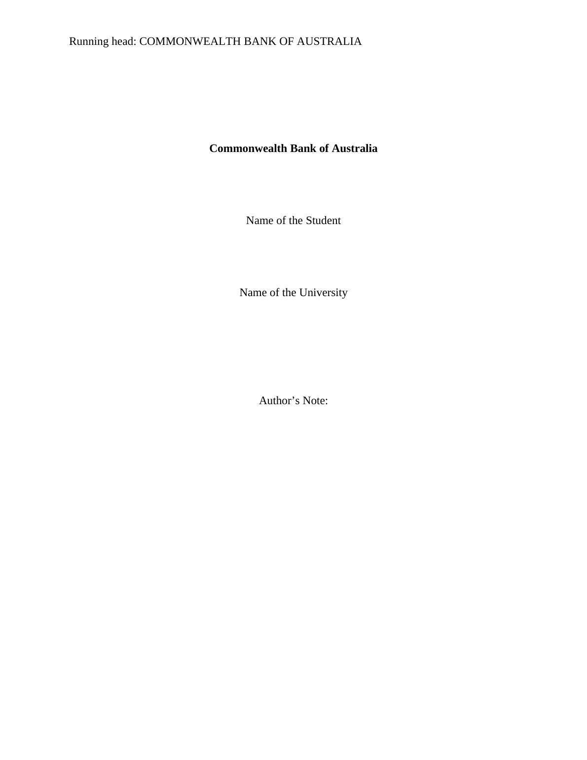 Case Study on Commonwealth Bank of Australia_1